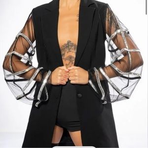 Akira mesh and rhinestone sleeve blazer